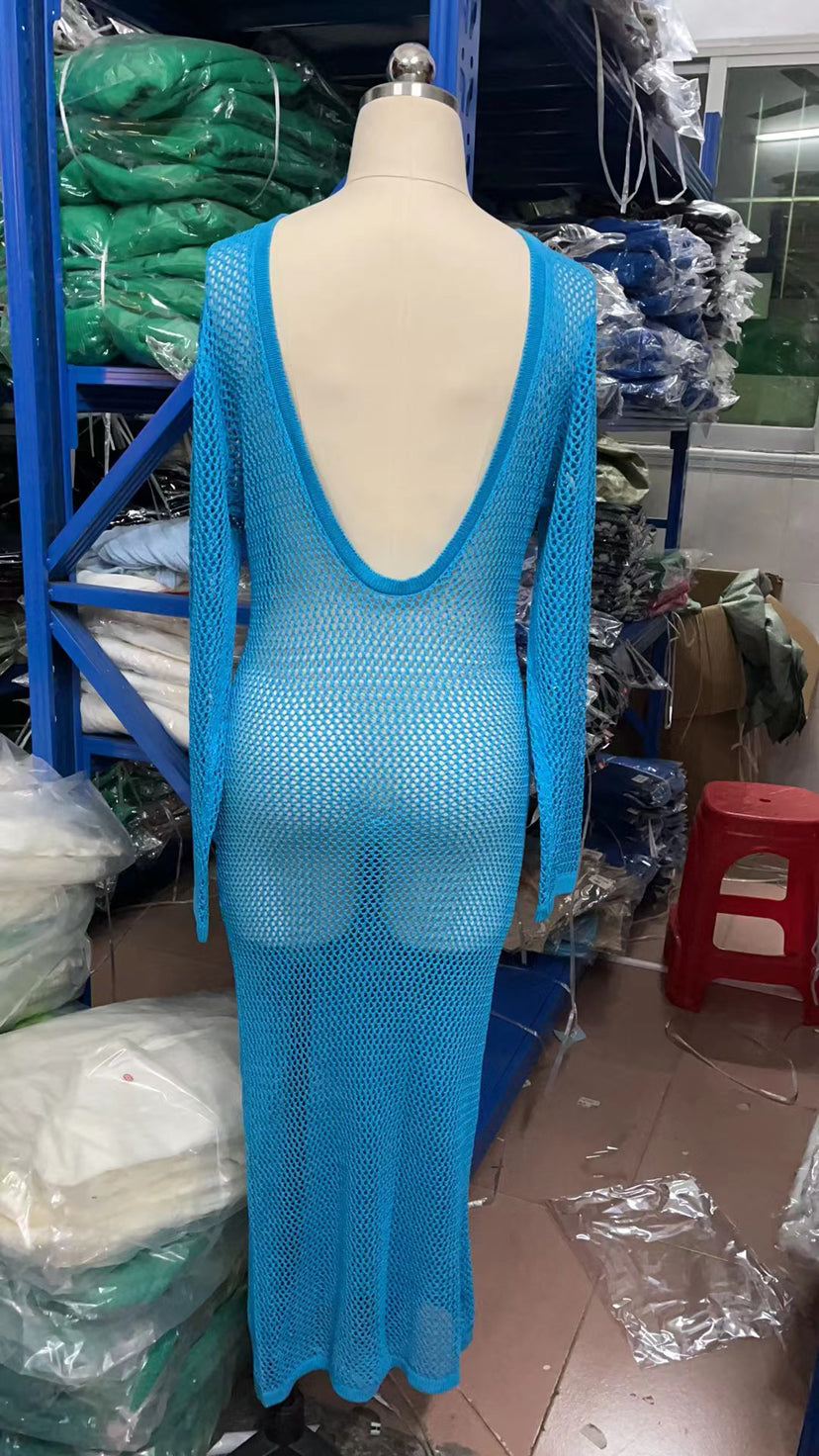 Gestricktes Hollow Out Cutout Durchsichtiges Rückenfreies Kleid Sexy Zwei-Wege-Kleid für den Strandurlaub als Sonnenschutz für Damen