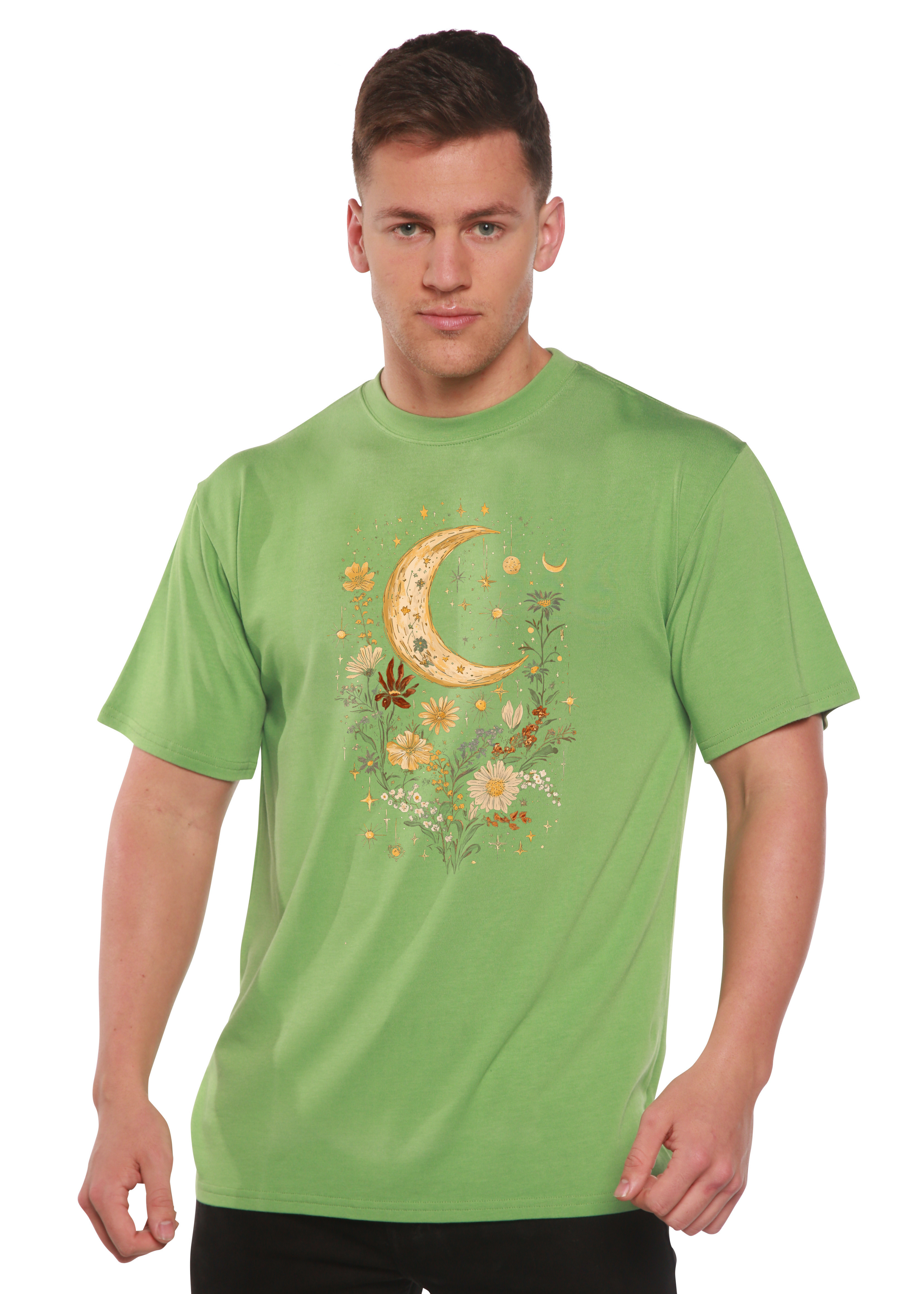 Celestial Moon Boho Flowers Vintage Unisex Bamboo/Cotton Graphic T-Shirt - The7Letter