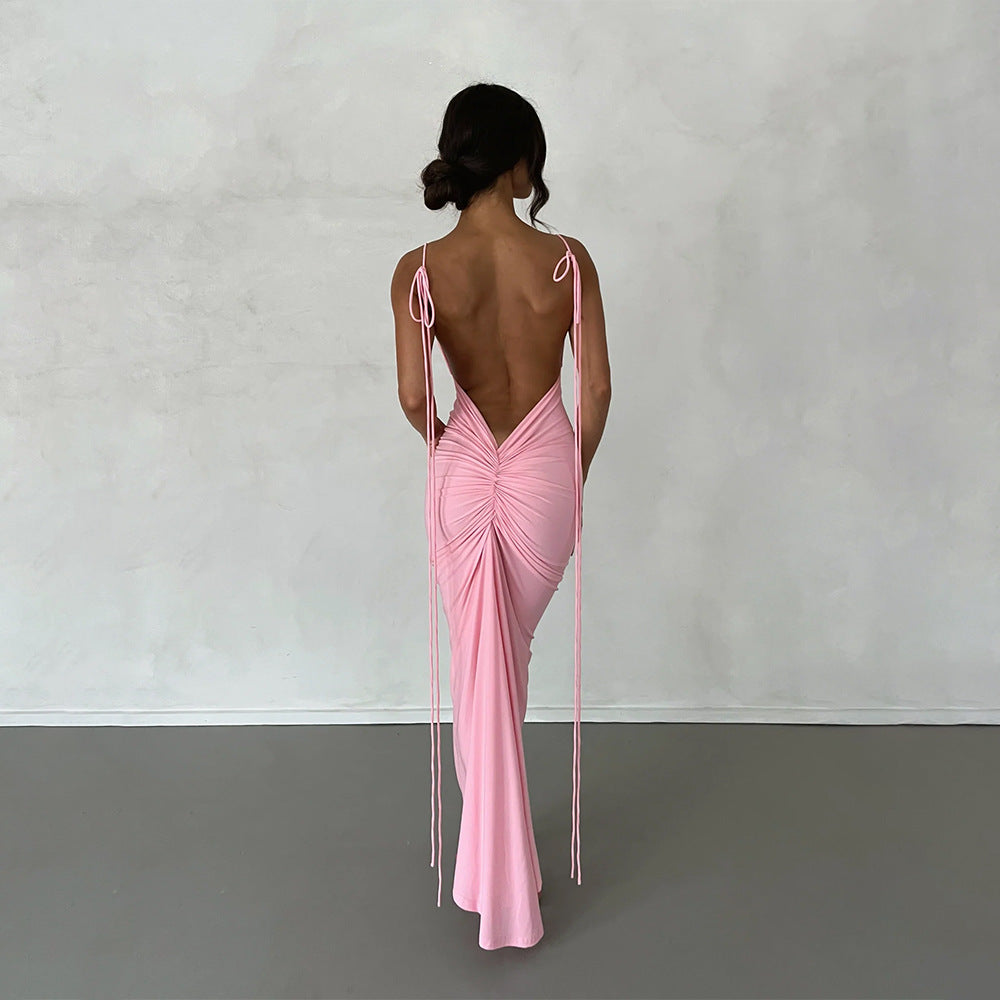 Robe Sexy Femme Robe Plissée Dos Nu Sexy Robe de Soirée Robe à Bretelles sans Manches pour Femme