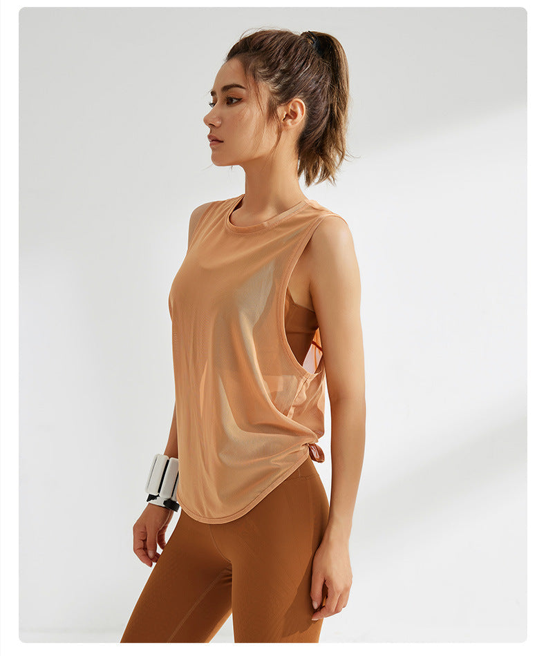 Chemisier sport respirant en maille pour femme, course, entraînement, séchage rapide, T-shirt sans manches, gilet, vêtement de yoga, haut