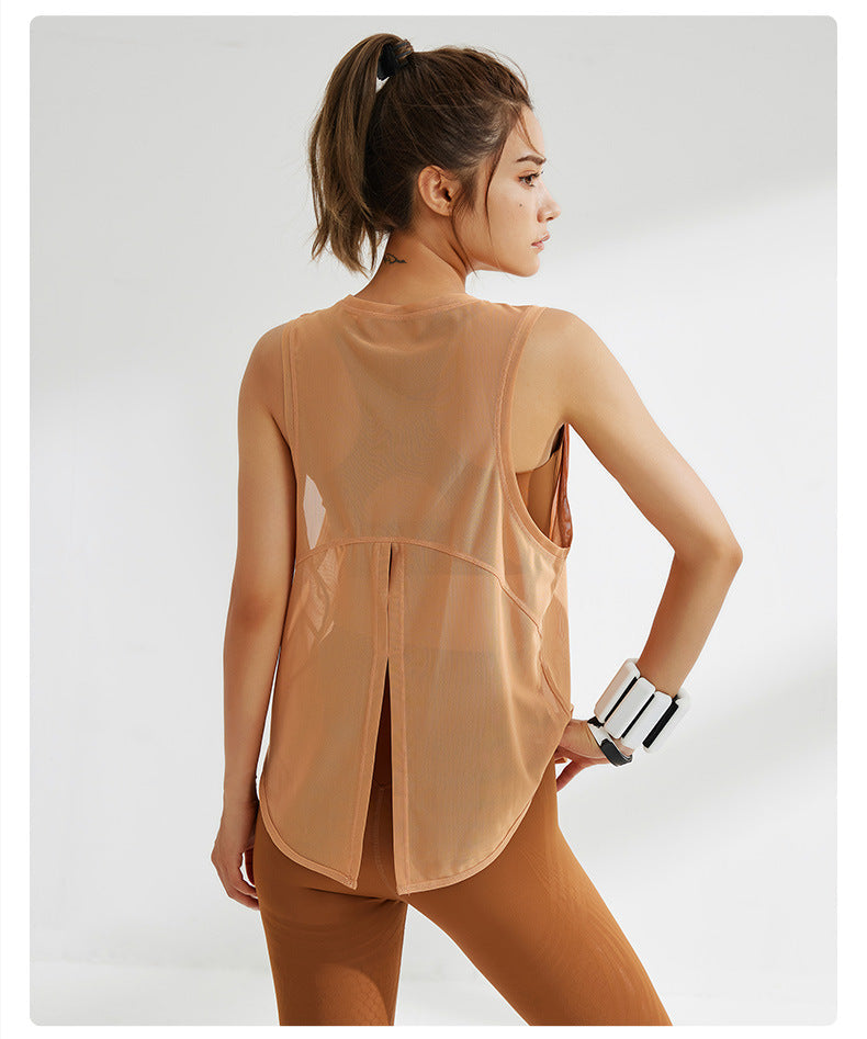 Chemisier sport respirant en maille pour femme, course, entraînement, séchage rapide, T-shirt sans manches, gilet, vêtement de yoga, haut