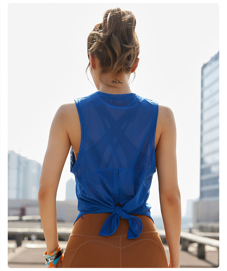 Chemisier sport respirant en maille pour femme, course, entraînement, séchage rapide, T-shirt sans manches, gilet, vêtement de yoga, haut