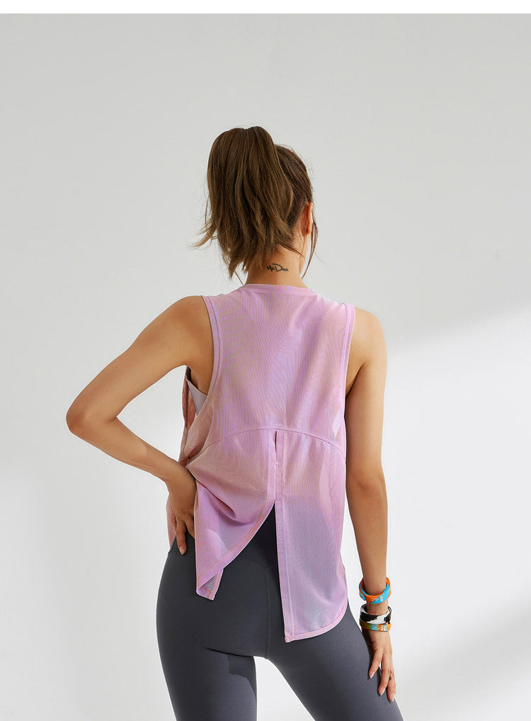 Chemisier sport respirant en maille pour femme, course, entraînement, séchage rapide, T-shirt sans manches, gilet, vêtement de yoga, haut
