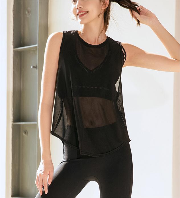 Chemisier sport respirant en maille pour femme, course, entraînement, séchage rapide, T-shirt sans manches, gilet, vêtement de yoga, haut