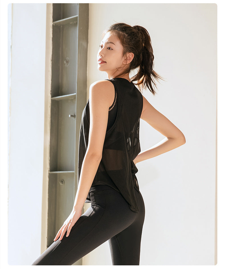Chemisier sport respirant en maille pour femme, course, entraînement, séchage rapide, T-shirt sans manches, gilet, vêtement de yoga, haut
