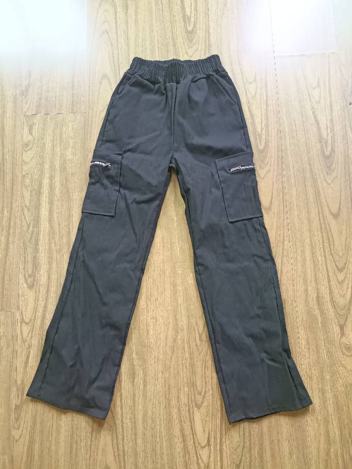 Pantalon tendance pour femme, pantalon cargo tendance, pantalon à fermeture éclair, pantalon droit ample style urbain, pantalon à jambes larges