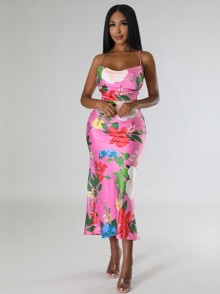 Sommerärmelloses bedrucktes rückenfreies Kleid, hochwertige Damenbekleidung