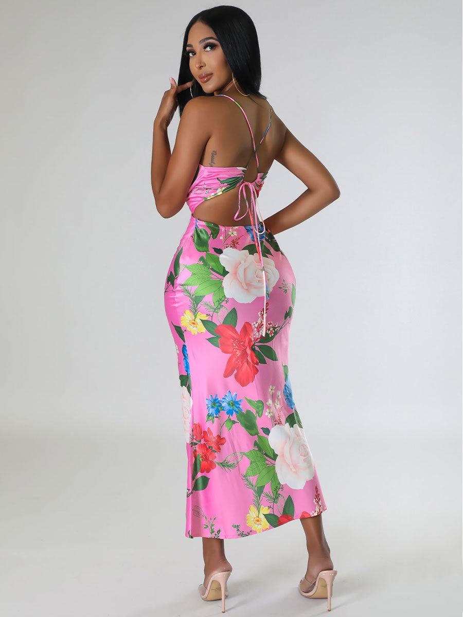 Sommerärmelloses bedrucktes rückenfreies Kleid, hochwertige Damenbekleidung