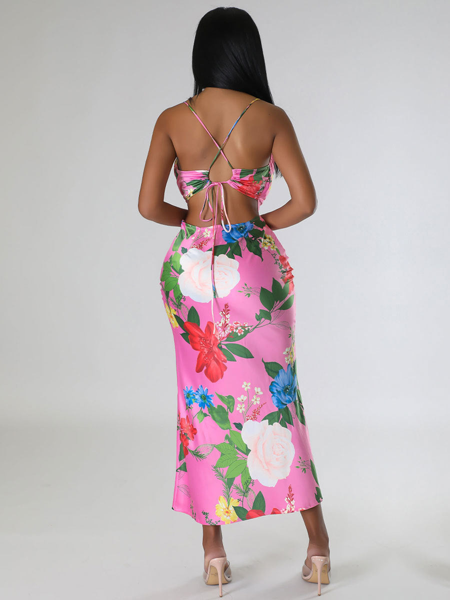 Sommerärmelloses bedrucktes rückenfreies Kleid, hochwertige Damenbekleidung