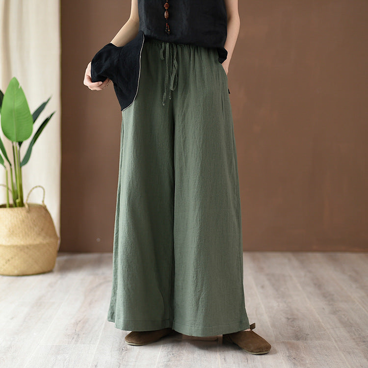 Frühling Sommer Baumwolle Leinen Damen Künstlerisch Stonewashed Damen Yogahosen Leinen Lässige Weite Hosen