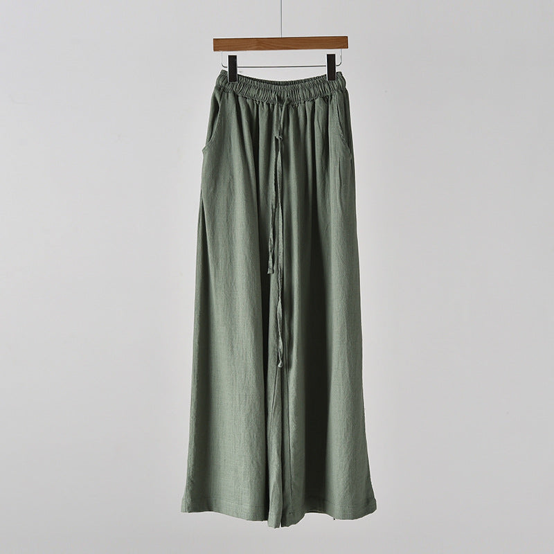 Frühling Sommer Baumwolle Leinen Damen Künstlerisch Stonewashed Damen Yogahosen Leinen Lässige Weite Hosen