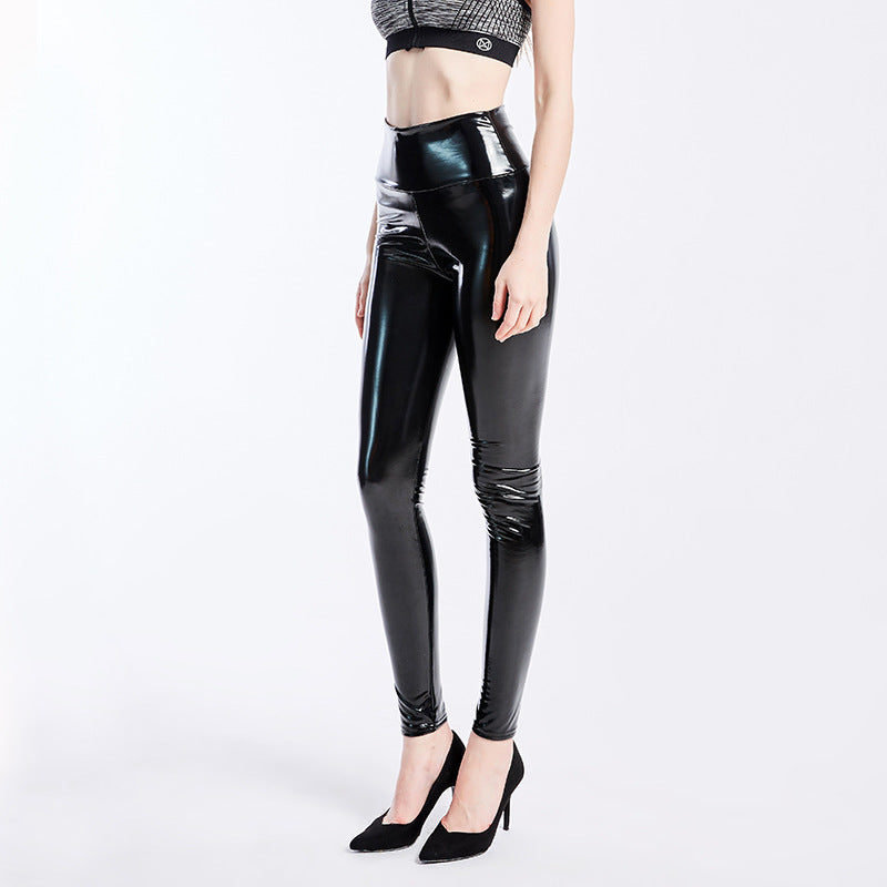 Collants Élastiques Miroir Enduit Sexy Taille Haute En Cuir Latex Brillant Pour Femmes
