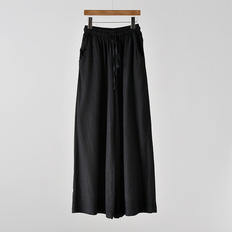 Frühling Sommer Baumwolle Leinen Damen Künstlerisch Stonewashed Damen Yogahosen Leinen Lässige Weite Hosen