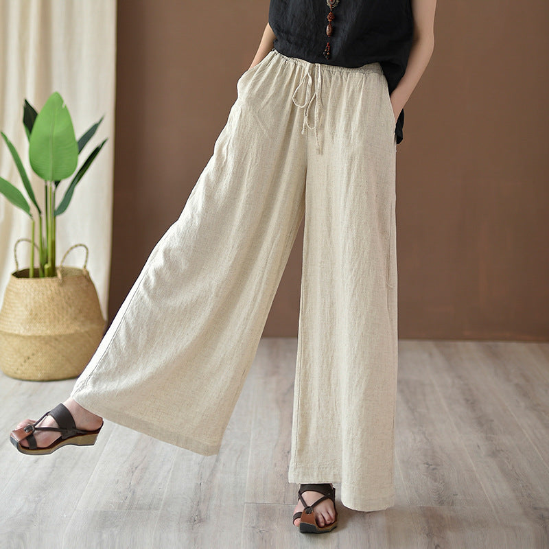 Frühling Sommer Baumwolle Leinen Damen Künstlerisch Stonewashed Damen Yogahosen Leinen Lässige Weite Hosen