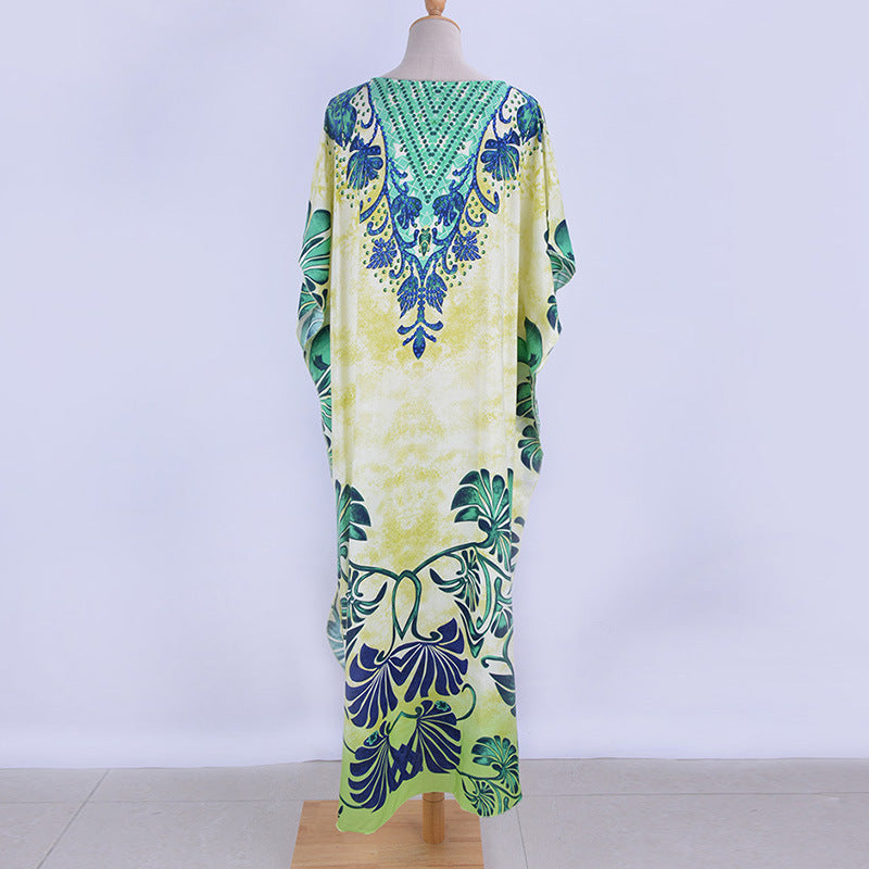 Robe de plage imprimée en rayonne avec bikini, pour les vacances, chemisier et maillot de bain pour femme
