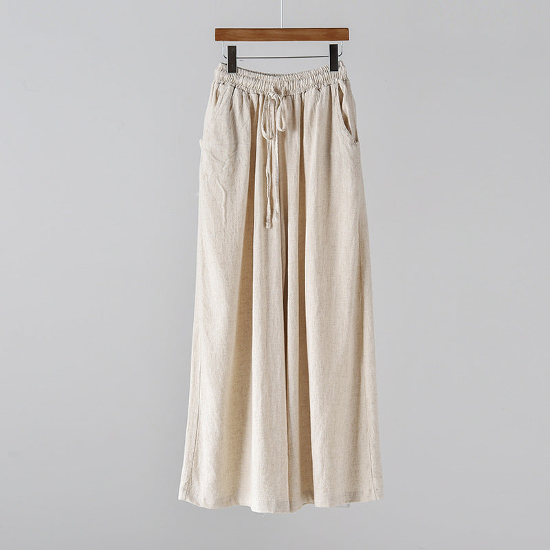 Frühling Sommer Baumwolle Leinen Damen Künstlerisch Stonewashed Damen Yogahosen Leinen Lässige Weite Hosen