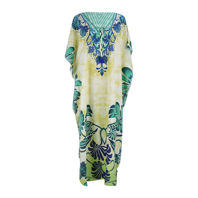Robe de plage imprimée en rayonne avec bikini, pour les vacances, chemisier et maillot de bain pour femme