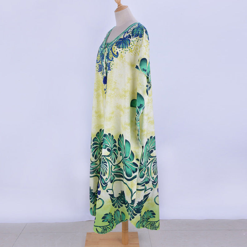 Robe de plage imprimée en rayonne avec bikini, pour les vacances, chemisier et maillot de bain pour femme