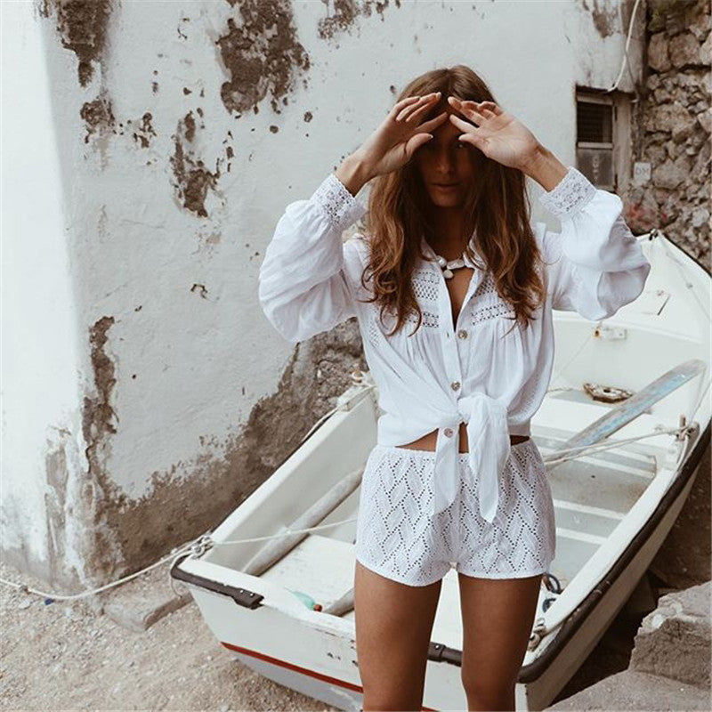 Chemisier en dentelle à lacets, cache-maillot de plage, cardigan sexy, paréo de bikini de vacances