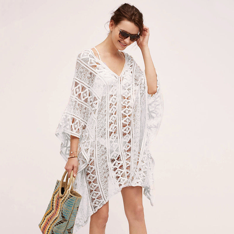 Baumwolle Hollow Out Cutout Pullover Frühling Urlaub Locker Bikini Cover Up Badeanzug Bluse Strand Sonnenschutz Kleidung Häkelnadel