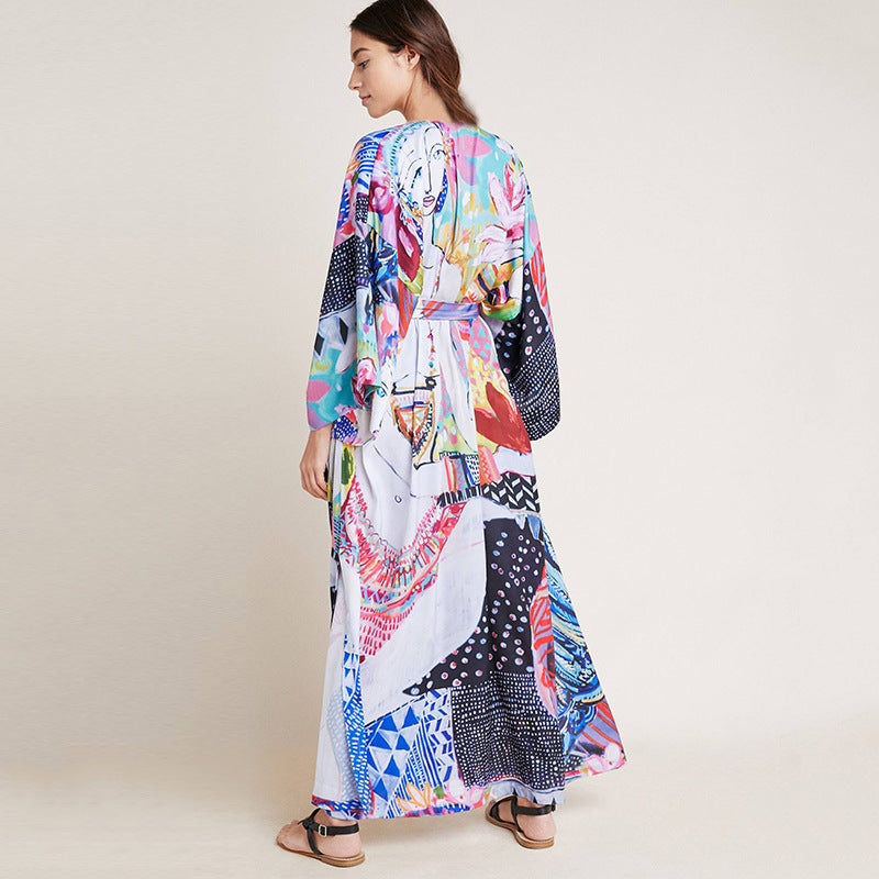 Cardigan mi-long imprimé en rayonne, protection solaire, pour la plage, paréo, châle.