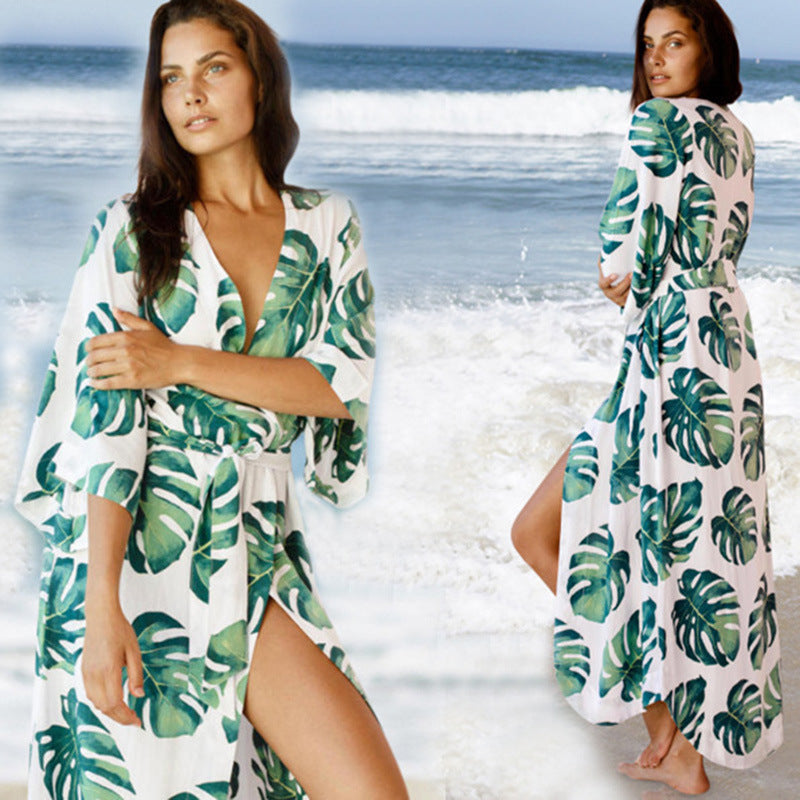 Rayon Japanische Bananenblatt Loose Sonnencreme Kleidung Strand-Bikini-Jacke Badeanzug-Oberbekleidung Damen-Cardigan