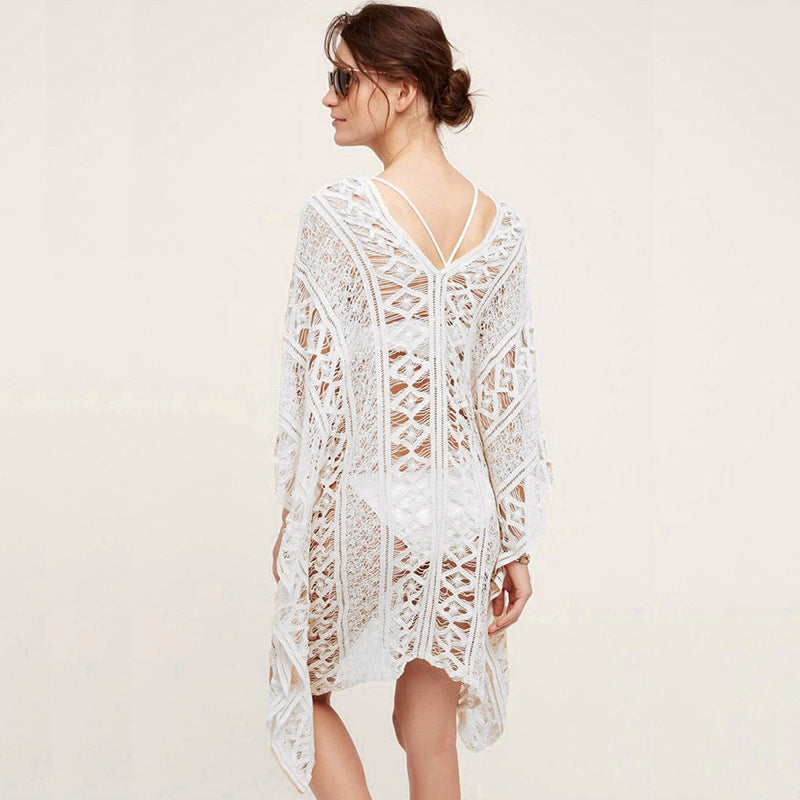 Baumwolle Hollow Out Cutout Pullover Frühling Urlaub Locker Bikini Cover Up Badeanzug Bluse Strand Sonnenschutz Kleidung Häkelnadel