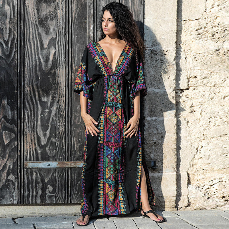 Vêtement de protection solaire ample en rayonne à décolleté plongeant, tenue de vacances pour femmes, cache-maillot de plage, veste de plage