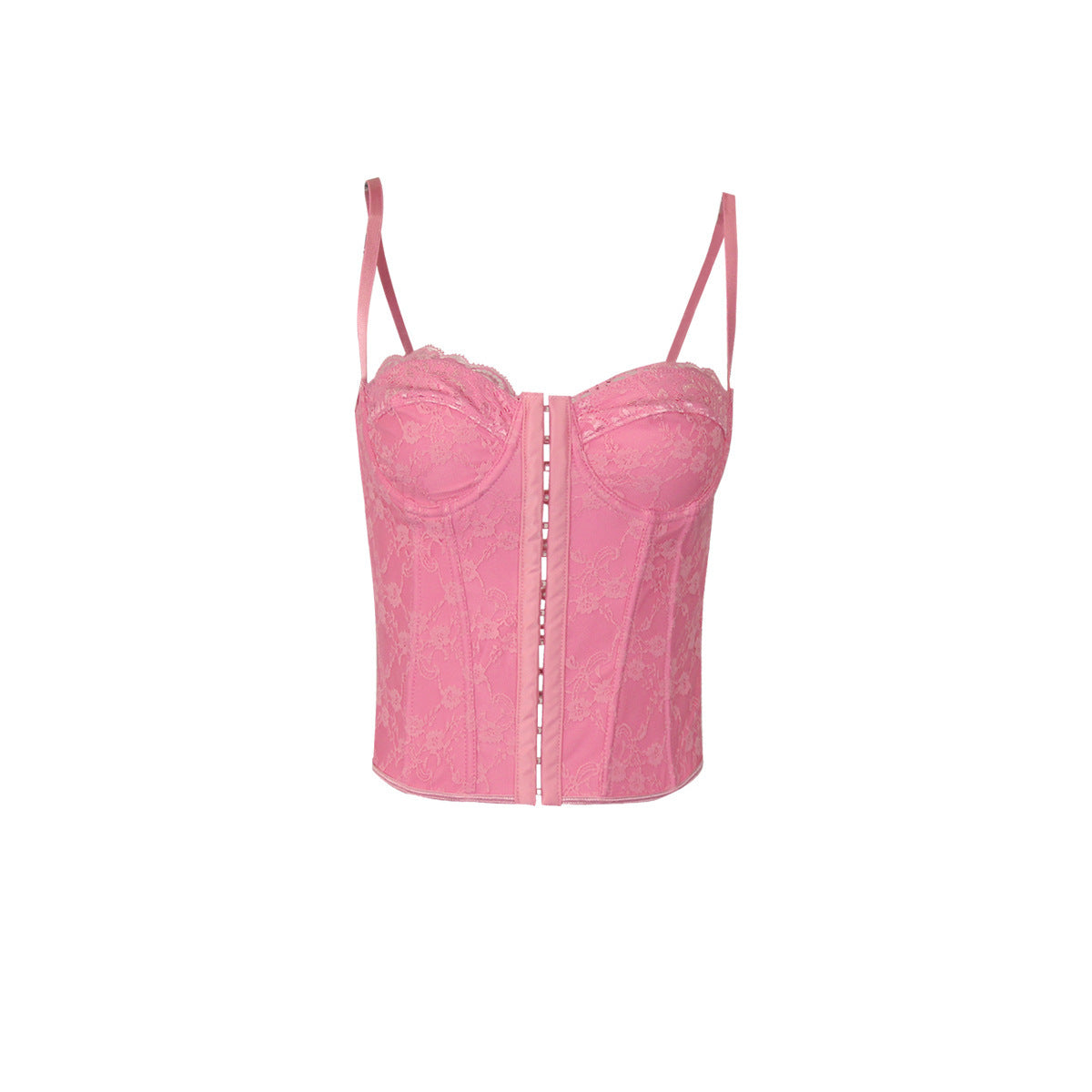 Damenbekleidung Sexy einfarbig Spitze Spaghettiträger Korsett Mieder Stahlring umwickelte Brust Knopfleiste rückenfreies Bustier