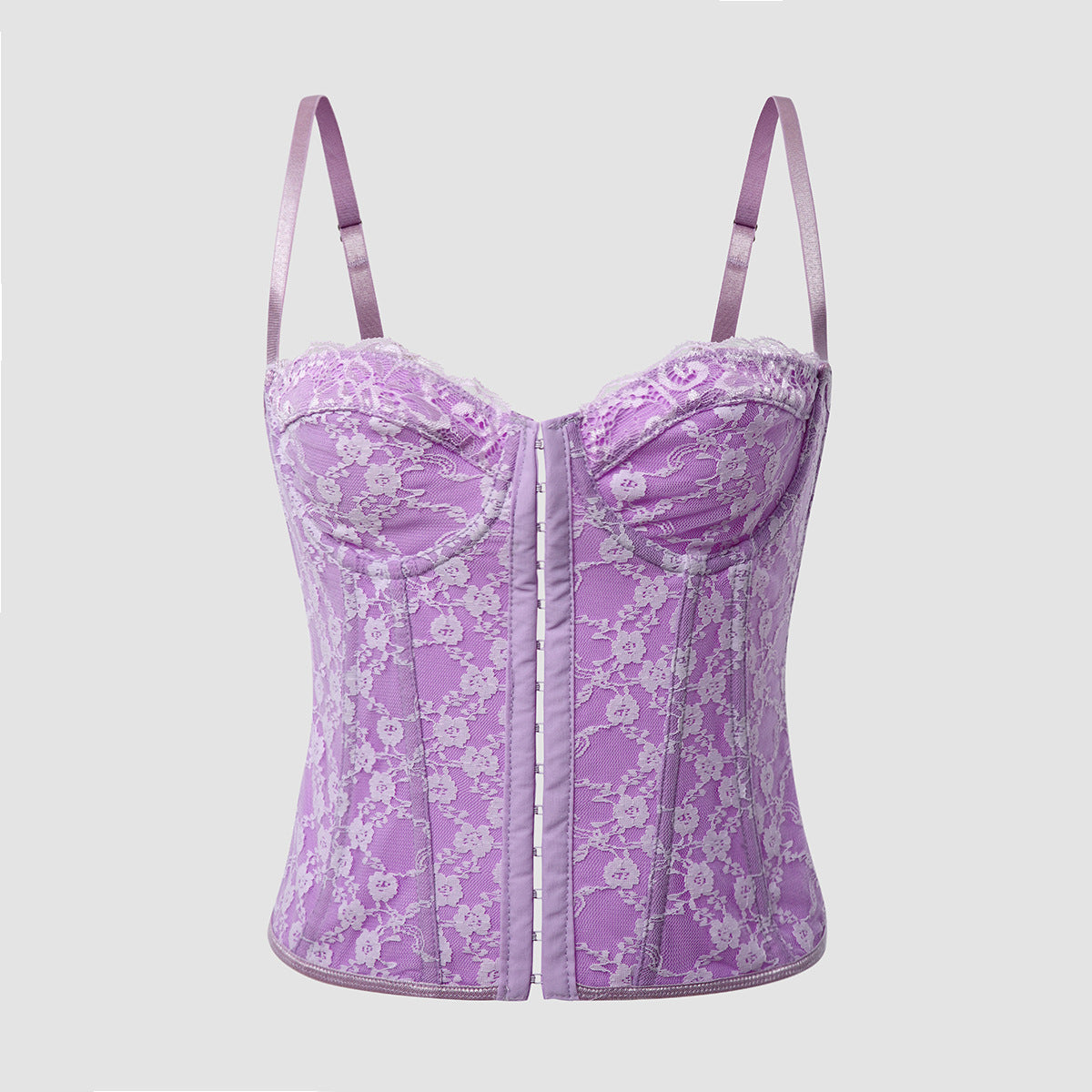 Damenbekleidung Sexy einfarbig Spitze Spaghettiträger Korsett Mieder Stahlring umwickelte Brust Knopfleiste rückenfreies Bustier