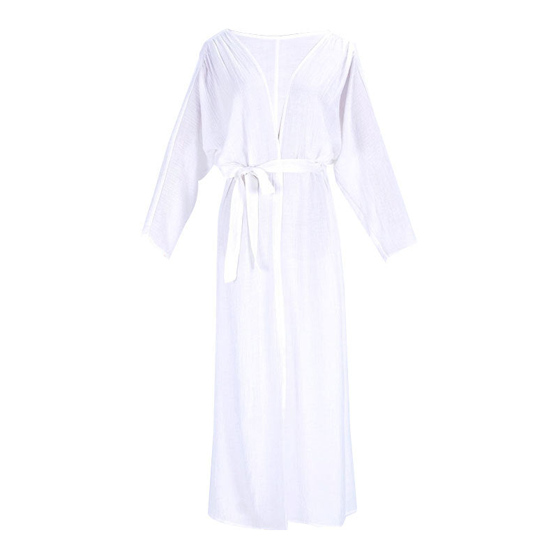 Veste de plage en tissu crêpe avec ceinture, protection solaire, cardigan, paréo de plage, vêtement d'extérieur pour maillot de bain