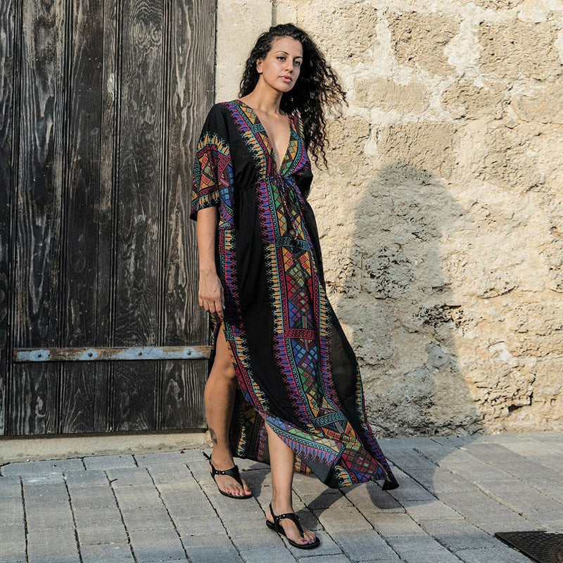 Vêtement de protection solaire ample en rayonne à décolleté plongeant, tenue de vacances pour femmes, cache-maillot de plage, veste de plage