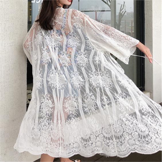 Vêtements de protection solaire de plage bohèmes pour femmes, couverture de plage d'été en dentelle, cardigan, manteau