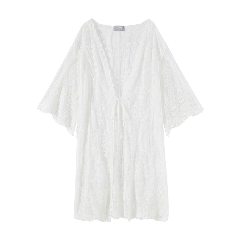 Vêtements de protection solaire de plage bohèmes pour femmes, couverture de plage d'été en dentelle, cardigan, manteau