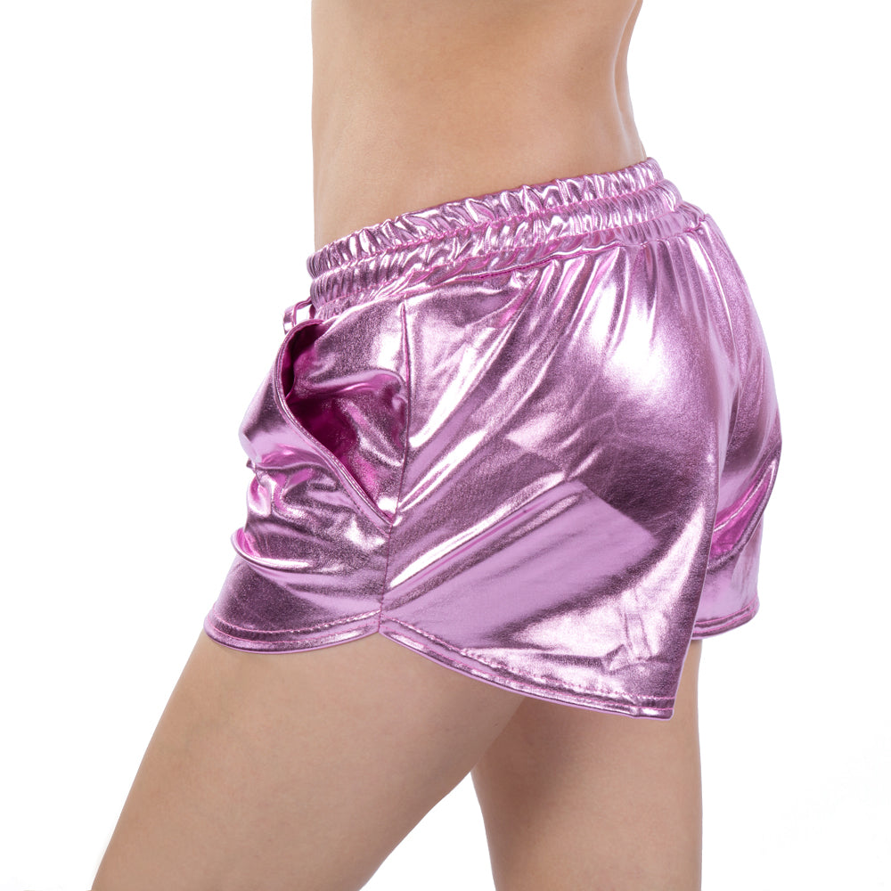 Tissu Enduit Métallique Couleur Unie Short en Dentelle Élastique Assorti Pantalon en Cuir Pantalon en Cuir Verni Vêtements Sexy pour Femmes