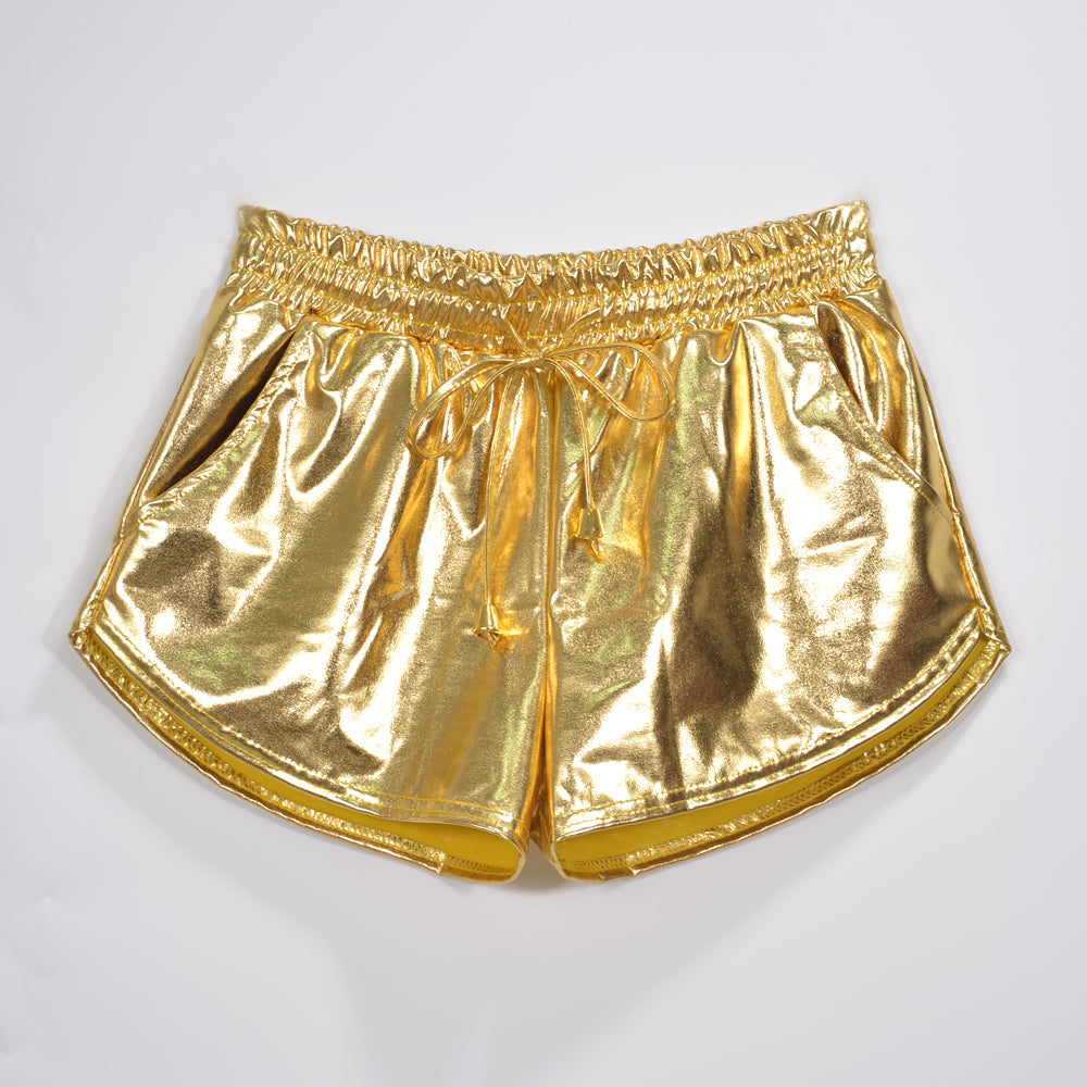 Tissu Enduit Métallique Couleur Unie Short en Dentelle Élastique Assorti Pantalon en Cuir Pantalon en Cuir Verni Vêtements Sexy pour Femmes