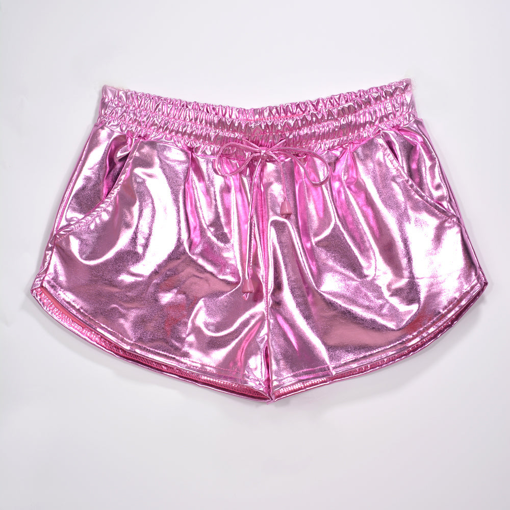 Tissu Enduit Métallique Couleur Unie Short en Dentelle Élastique Assorti Pantalon en Cuir Pantalon en Cuir Verni Vêtements Sexy pour Femmes