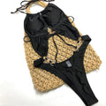 Einteiliger Badeanzug Damen Einfarbig Schnürung Sexy Bikini