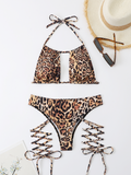 Maillot de bain deux pièces léopard avec lacets pour femme