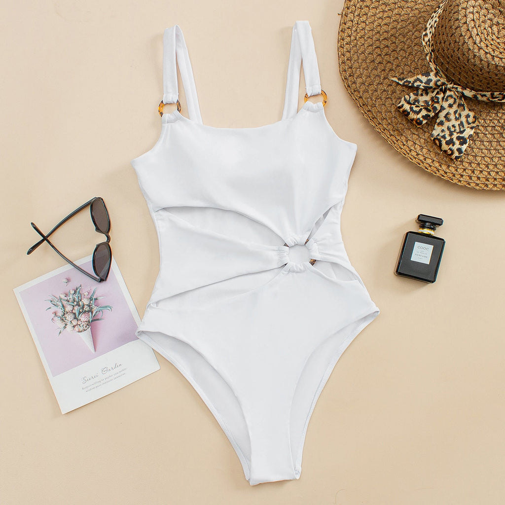 Maillot de bain une pièce pour femme, bikini de couleur unie