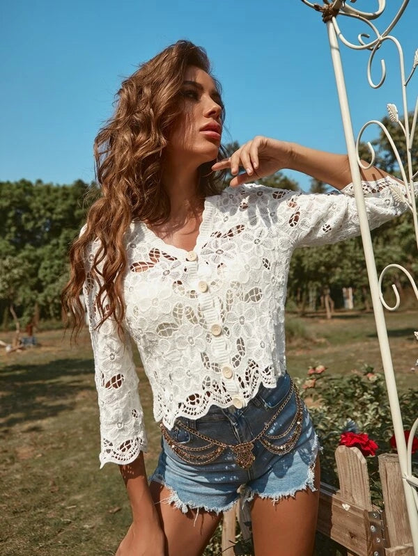 Damen Frühling und Sommer Lässiger Eleganter Häkel-Cardigan Häkelnadel
