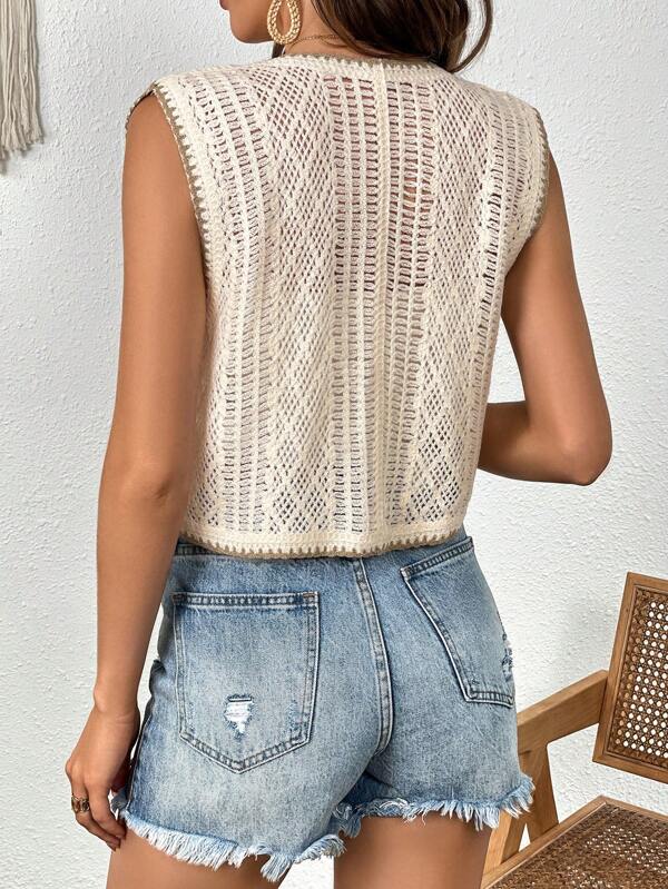 Femmes Nouveau Printemps et Automne Gilet Court Creux Tricoté Assorti à Tout Crochet