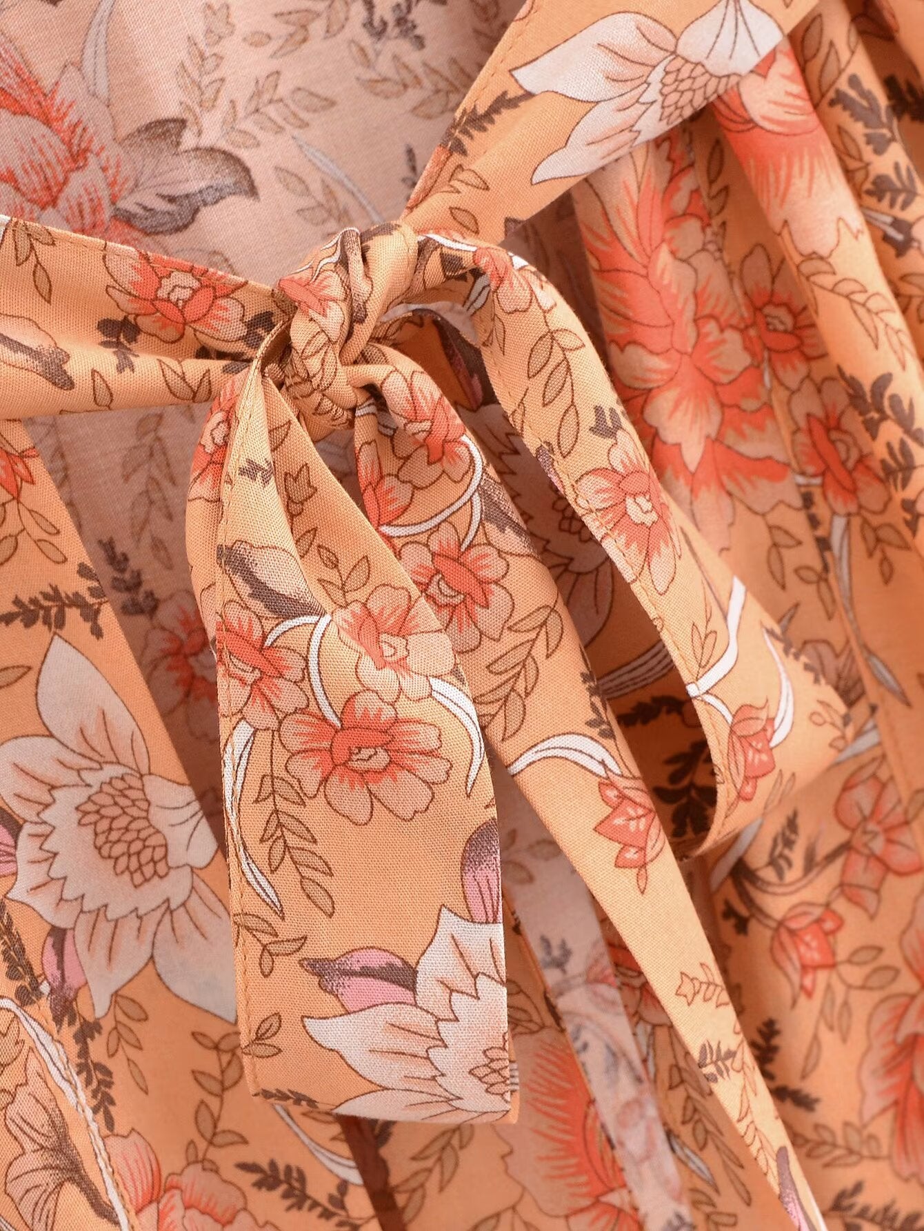Rayon Bedruckter Cardigan Lockere Ärmel Kurzer Kimono zum Schnüren