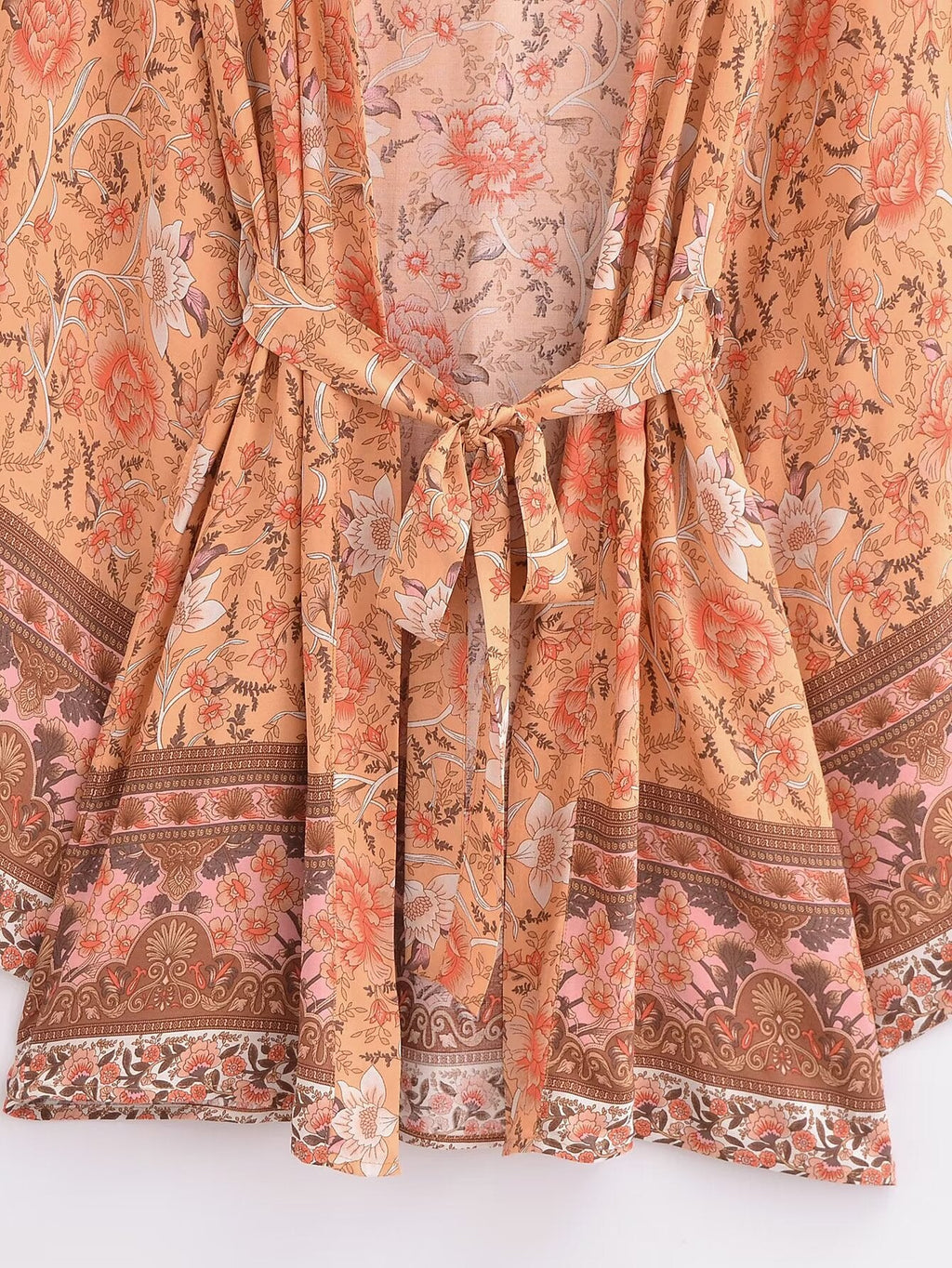 Rayon Bedruckter Cardigan Lockere Ärmel Kurzer Kimono zum Schnüren