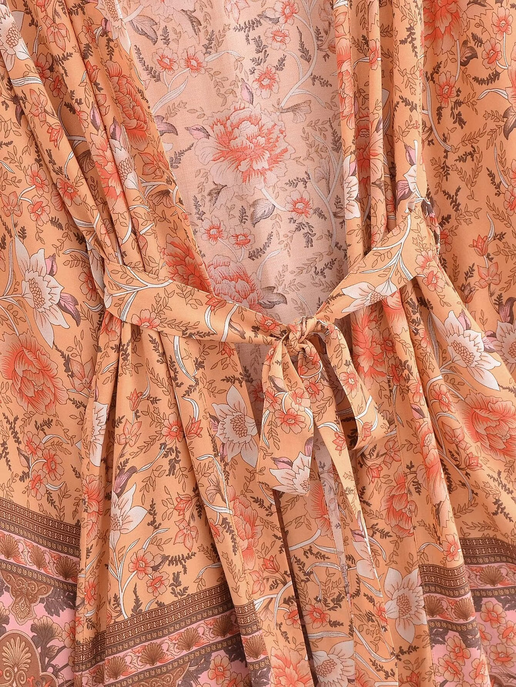 Rayon Bedruckter Cardigan Lockere Ärmel Kurzer Kimono zum Schnüren