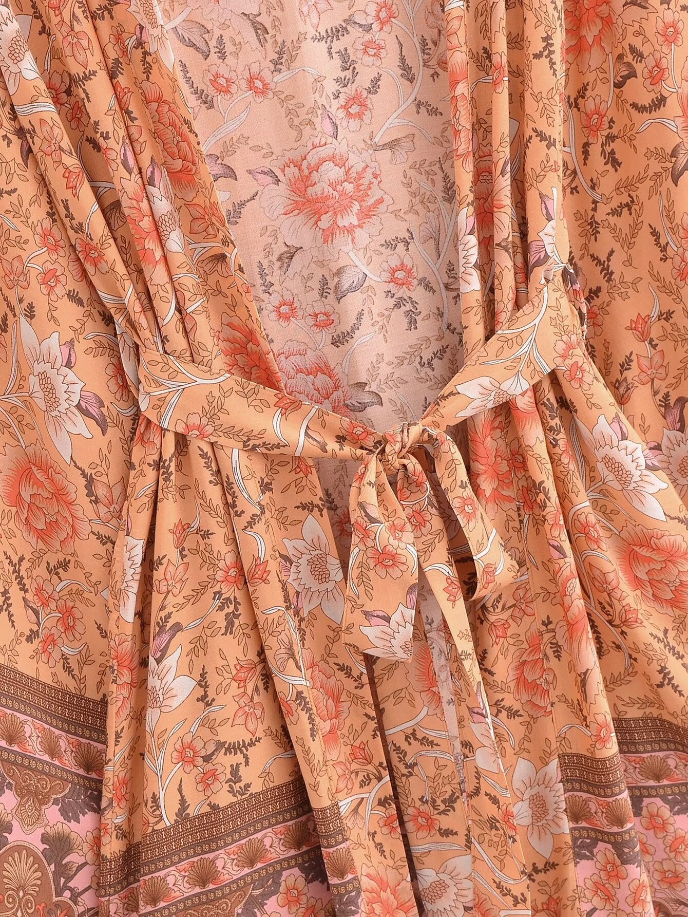 Rayon Bedruckter Cardigan Lockere Ärmel Kurzer Kimono zum Schnüren