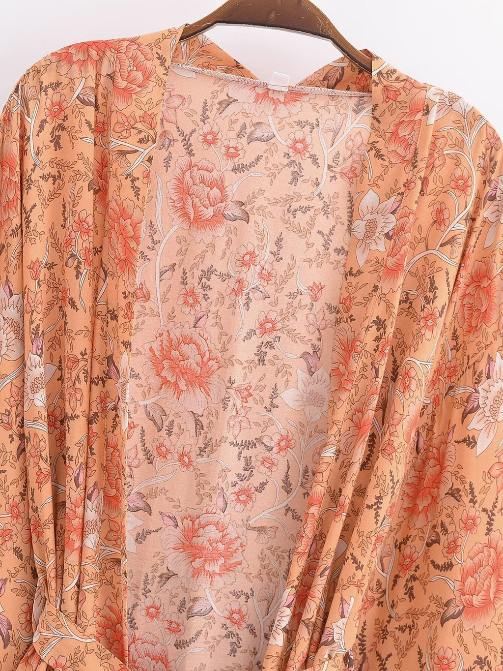 Rayon Bedruckter Cardigan Lockere Ärmel Kurzer Kimono zum Schnüren