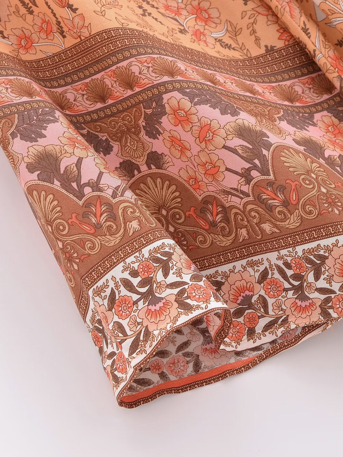 Rayon Bedruckter Cardigan Lockere Ärmel Kurzer Kimono zum Schnüren