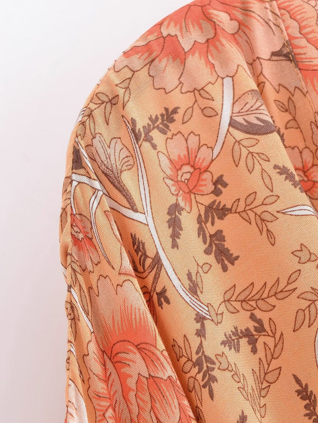 Rayon Bedruckter Cardigan Lockere Ärmel Kurzer Kimono zum Schnüren