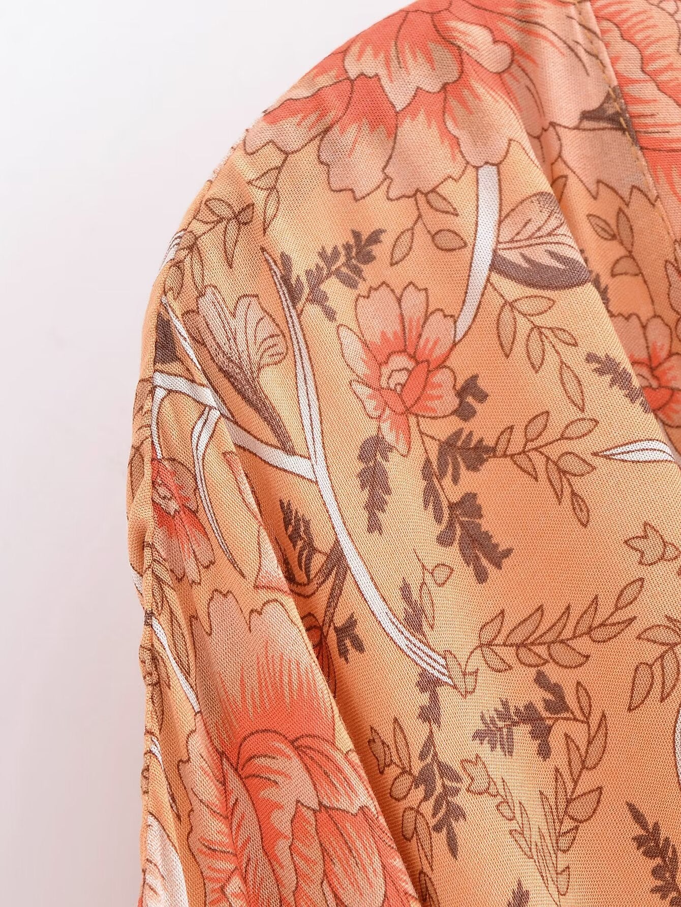 Rayon Bedruckter Cardigan Lockere Ärmel Kurzer Kimono zum Schnüren